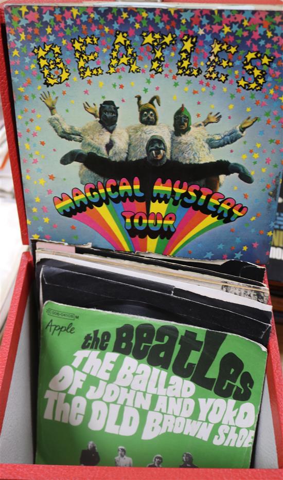 Boxed collection of 14 Beatles singles including the French 'Ballad of John and Yoko' 45 and the Magical Mystery Tour EP